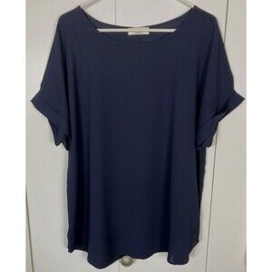 Zenana Signature NWOT Womens Dark Blue Cuffed Sleeve Blouse Size 1X